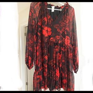 H&M Puff Sleeve Sheer Tiered Floral Dress